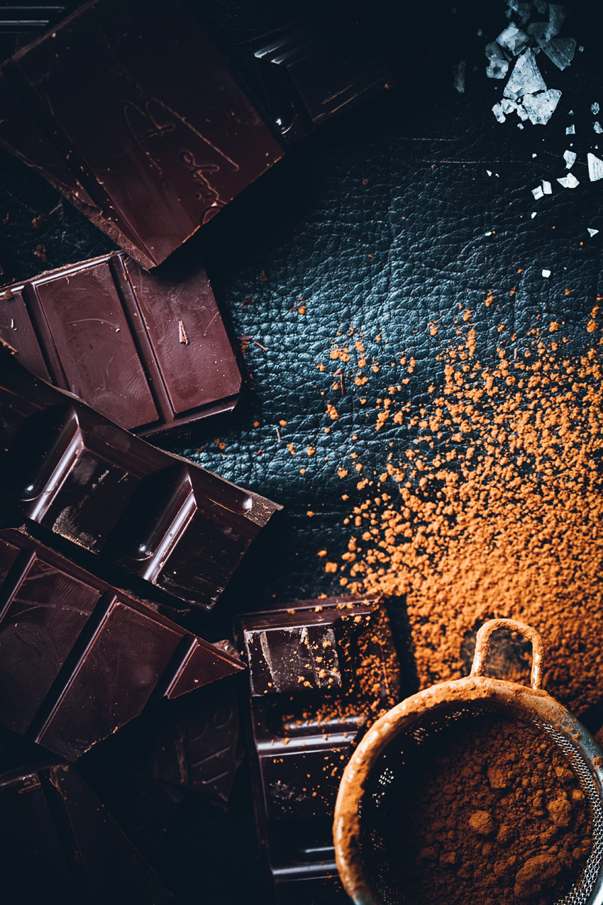 Chocolate, cocoa powder and salt