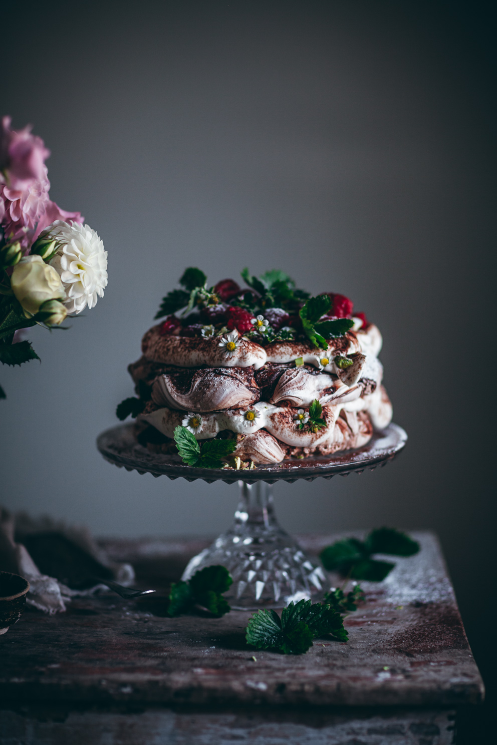 Chocolate Swirl Pavlova with Whipped Cream and Raspberries 5