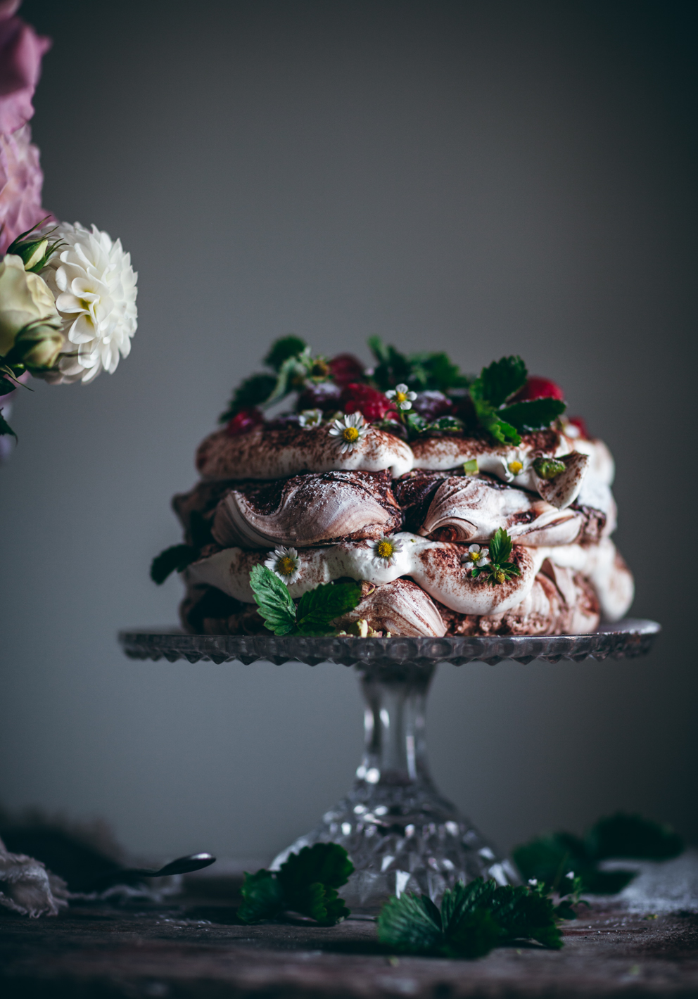 Chocolate Swirl Pavlova with Whipped Cream and Raspberries 9